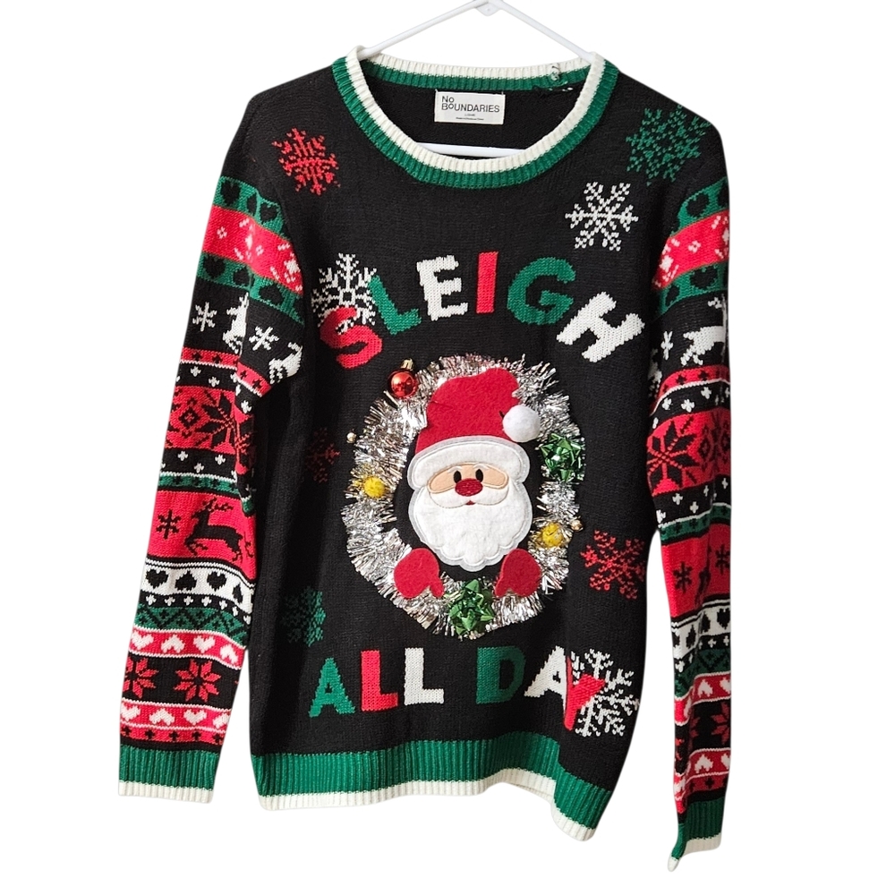 No Boundaries Women's Sleigh All Day Christmas Sweater Size Large